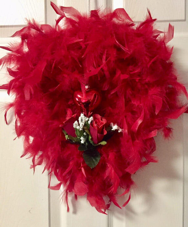Red Heart Shape Feather Wreath