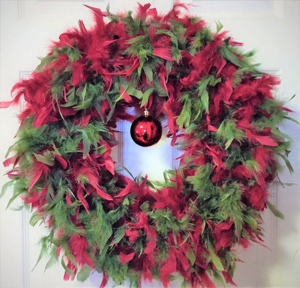 Red & Pine Feather Wreath