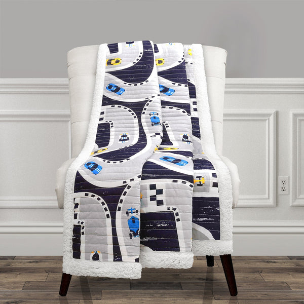 Car Tracks Sherpa Throw Blanket