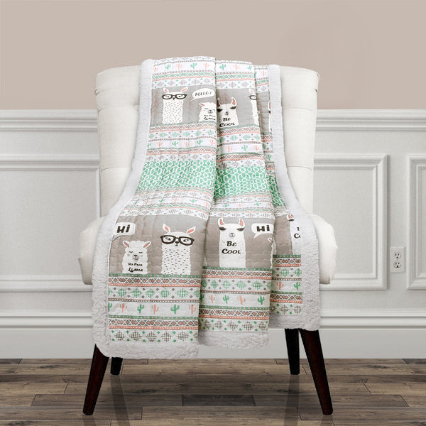 Llama Stripe Sherpa Throw Blanket