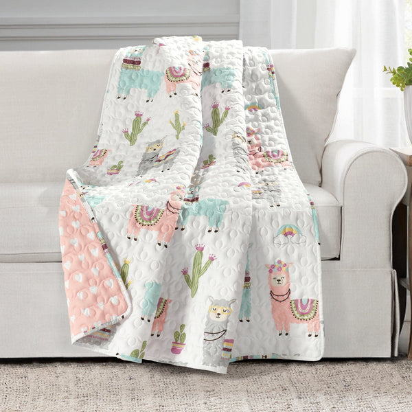 Southwest Llama Cactus Reversible Throw Blanket