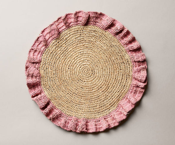 Handwoven Raffia Ruffle Placemat – Boho Chic Table Decor – Summer Table Accent