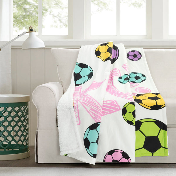 Girls Soccer Kick Sherpa Throw Blanket