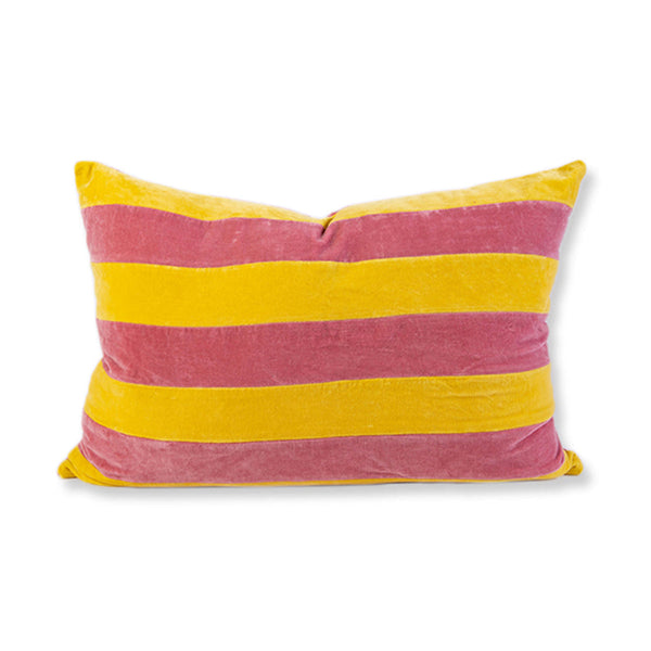 Striped Velvet Lumbar Pillow - Yellow/Light Pink