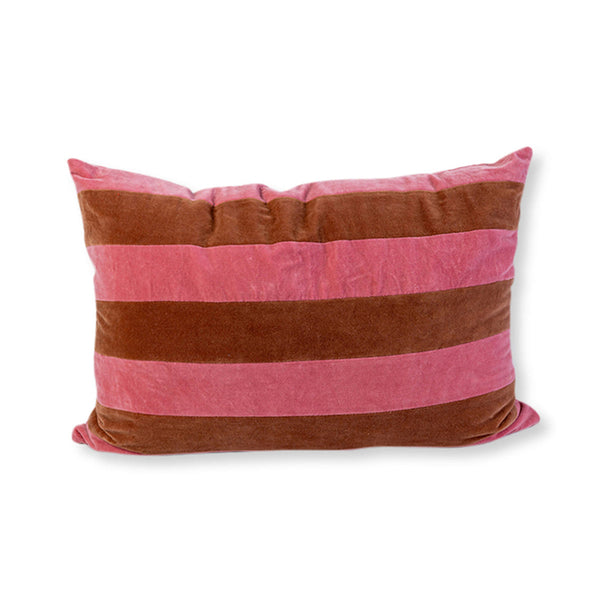 Striped Velvet Lumbar Pillow - Light Pink/Rust