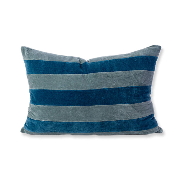 Striped Velvet Lumbar Pillow - Aqua/Peacock