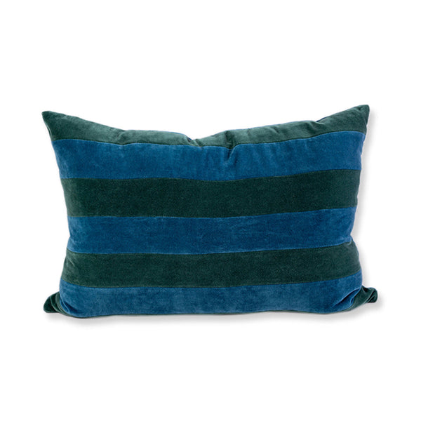 Striped Velvet Lumbar Pillow - Green/Peacock