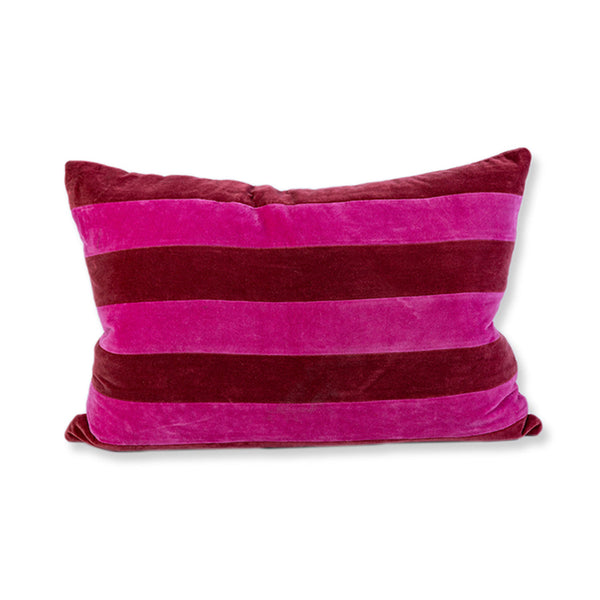 Striped Velvet Lumbar Pillow - Wine/Hot Pink