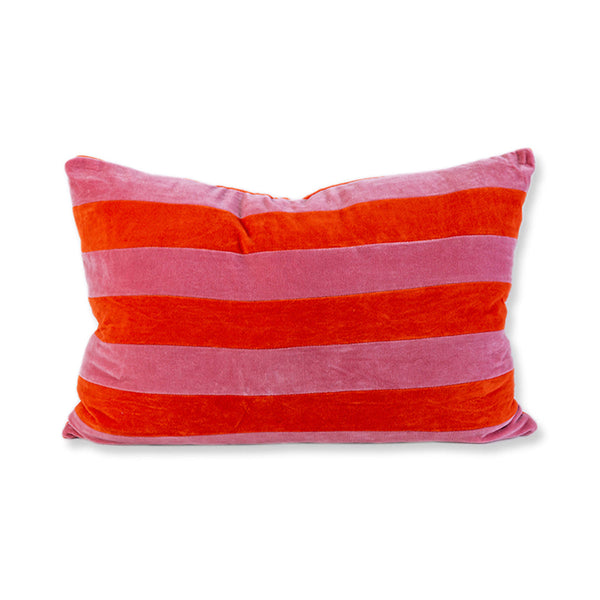 Striped Velvet Lumbar Pillow - Pink/Orange