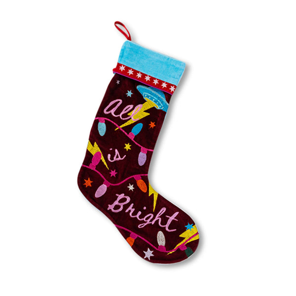 All Is Bright Embroidered Christmas Stocking
