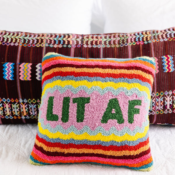 Lit AF Hooked Throw Pillow