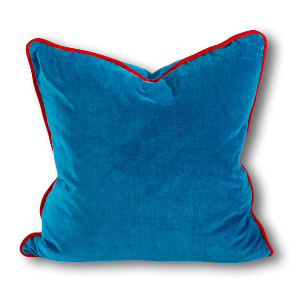 Charliss Velvet Pillow - Peacock/Cherry