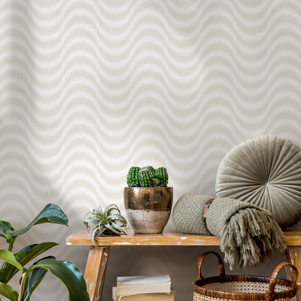Abstract Wallpaper with a Soft Wavy Motif in Beige and Cream - C534