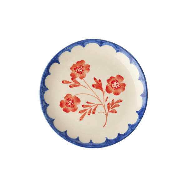 Ceramic Cake Plate with Hand Painted Vintage Flower