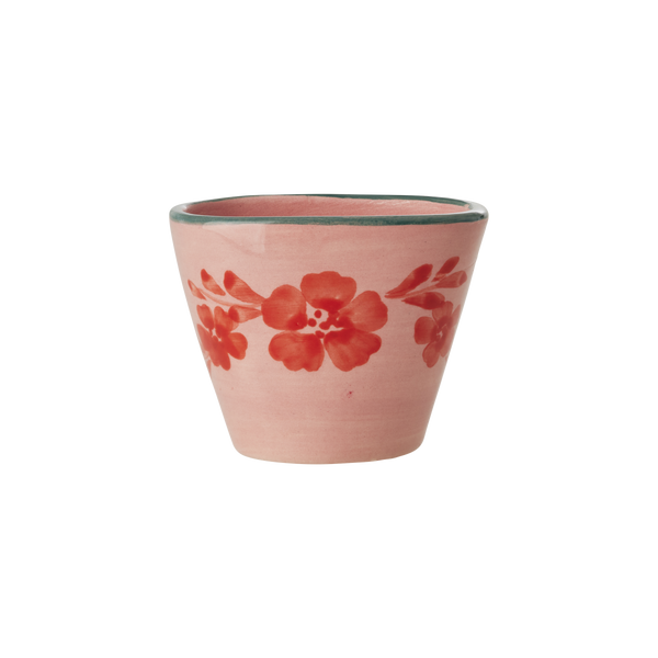 Ceramic Oval Espresso Cup with Hand Painted Orange Flower Vine - 2.4 oz