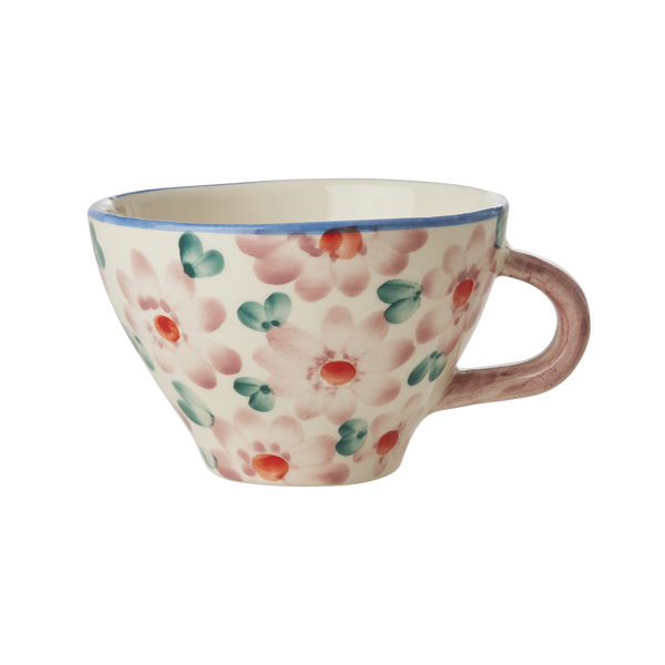 Ceramic Tea Cup with Hand Painted Flowers - Pink - 5.0 oz