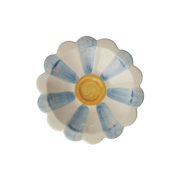Ceramic Flower Dipping Bowl with Blue Hand Painted Stripes