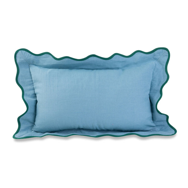 Darcy Linen Lumbar Pillow - Aqua/Green