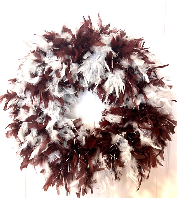 Prairie Brown - gray feathers with shimmers wreath