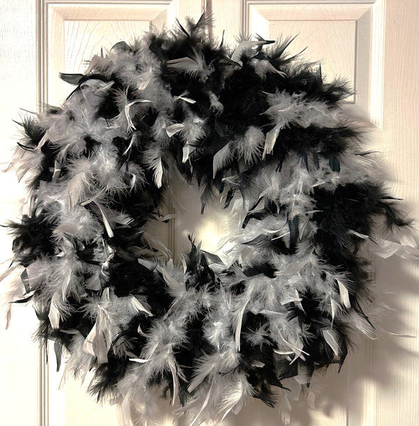 NEW !  Black & Grey Feather Wreath