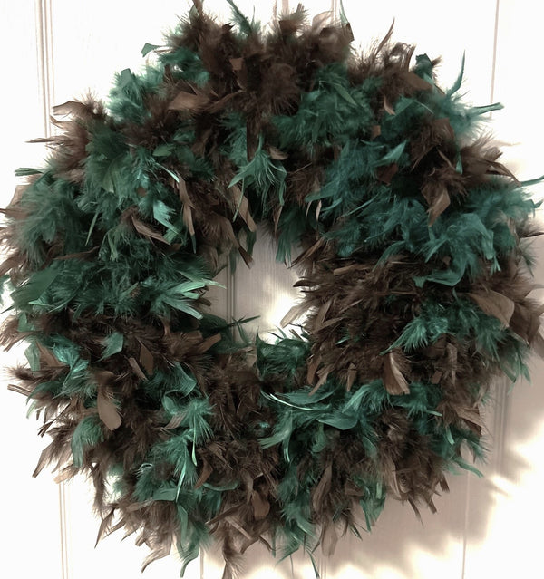 Green & Chocolate  Feather Wreath