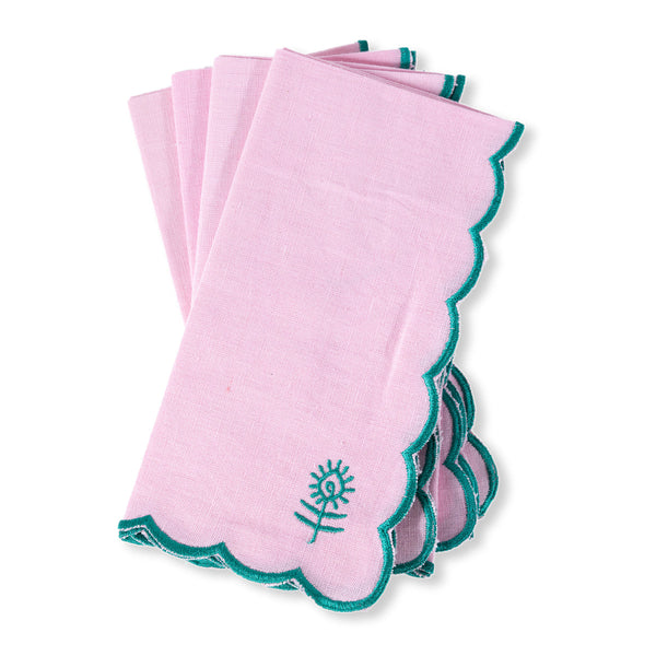 Icon Linen Napkins 4pc Set - Light Pink/Emerald