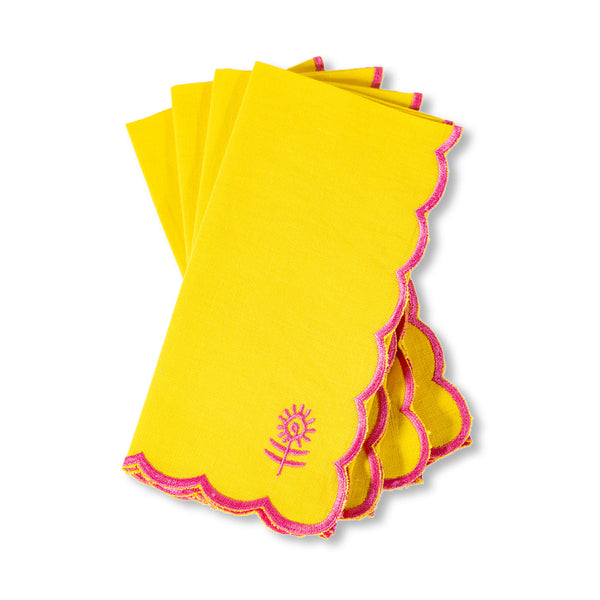 Icon Linen Napkins 4pc Set - Yellow/Neon Pink