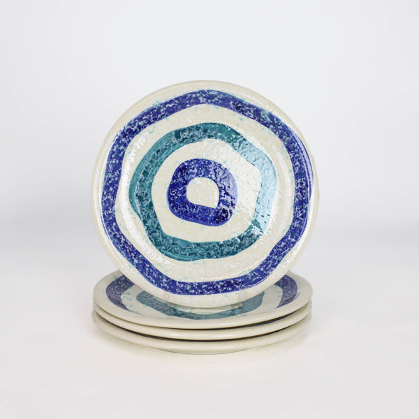 Menorca 4 Piece Salad Plate Set - Blue and Turquoise  Stripe