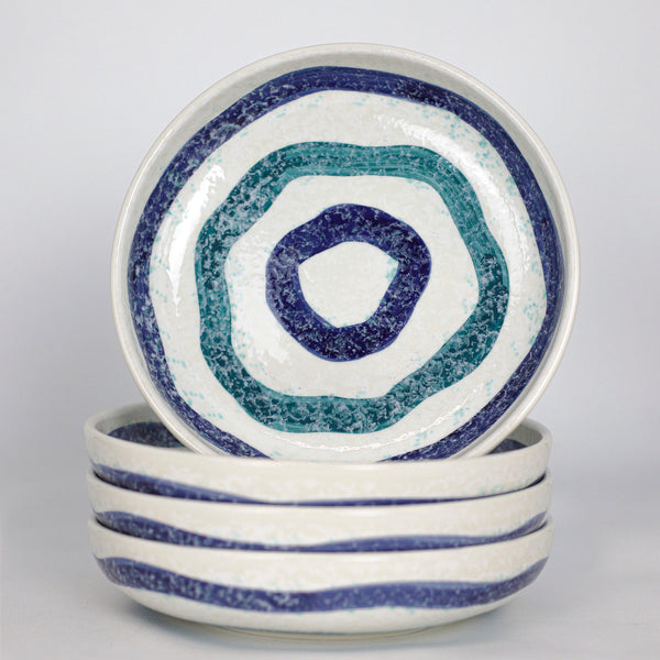 Menorca 4 Piece Meal Bowl Set - Blue and Turquoise Stripe