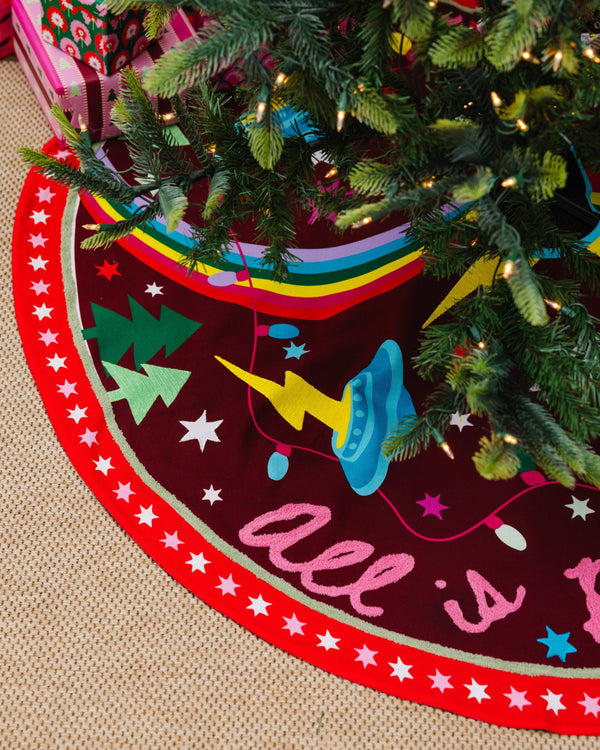 All Is Bright Embroidered Christmas Tree Skirt