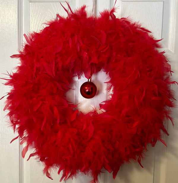 Christmas Red Feather Wreath with Red Ball