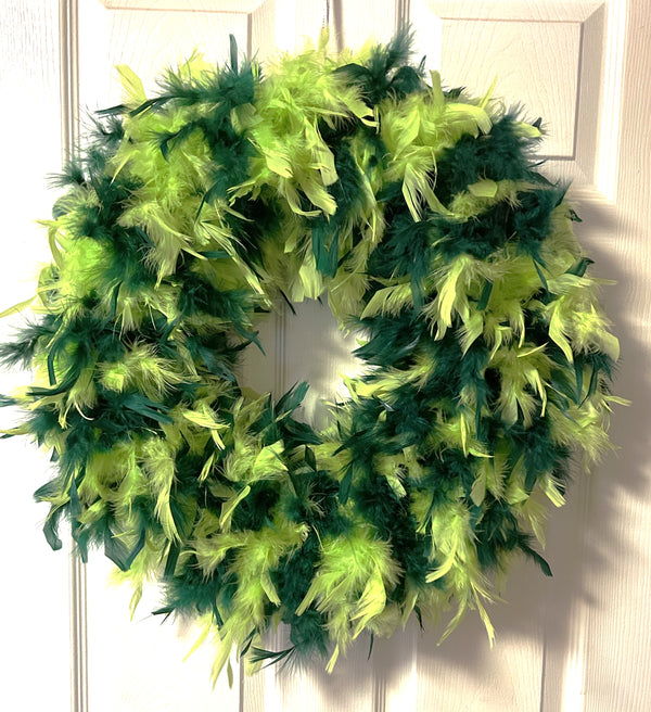 NEW - LIME AND EMERALD GREEN FEATHER WREATH