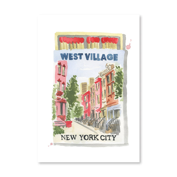 West Village NYC Matchbook Illustration Print