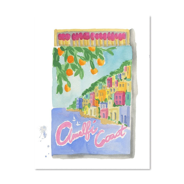 Amalfi Coast Matchbook Illustration Print - Angelwreaths