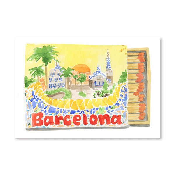Barcelona Matchbook Illustration Print - Angelwreaths