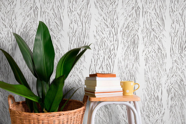 Abstract Wallpaper with a Sketched Grass Motif in Gray - X069