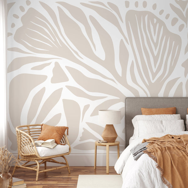 Abstract Wallpaper with Bold Organic Shapes in Neutral Beige - D695