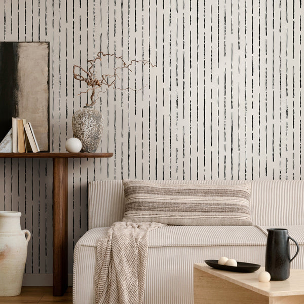Abstract Wallpaper with a Dripping Lines Motif in Black - B101