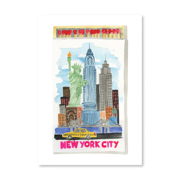 New York City Landmarks Matchbook Illustration Print