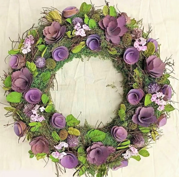 Lilac Floral Wood Shaved Chip with moss Wreath
