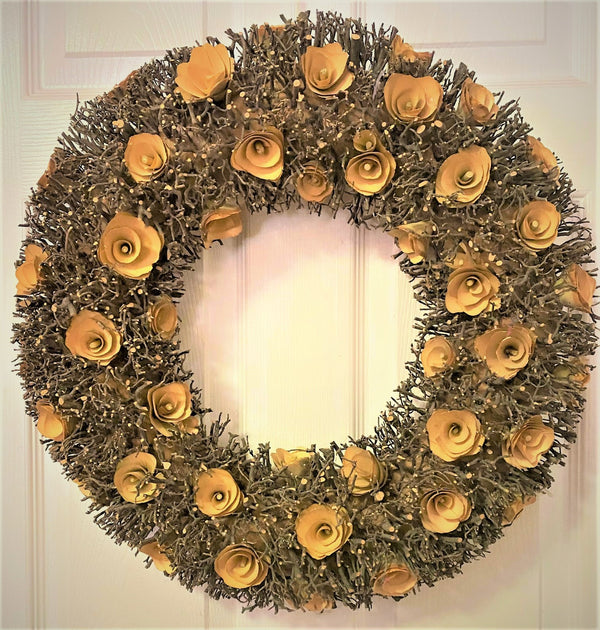 Brown Floral Wood Shaved Florals with Cut Branches Wreath