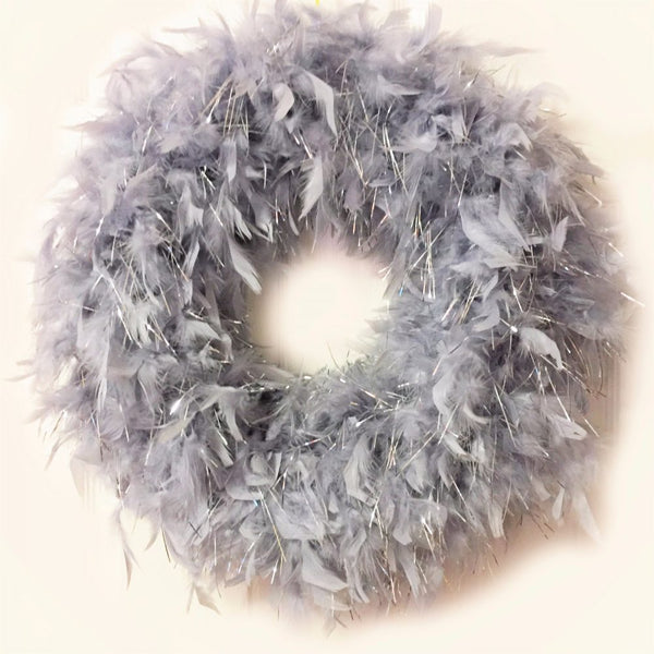 Silver Gray with Tinsels Feather Wreath